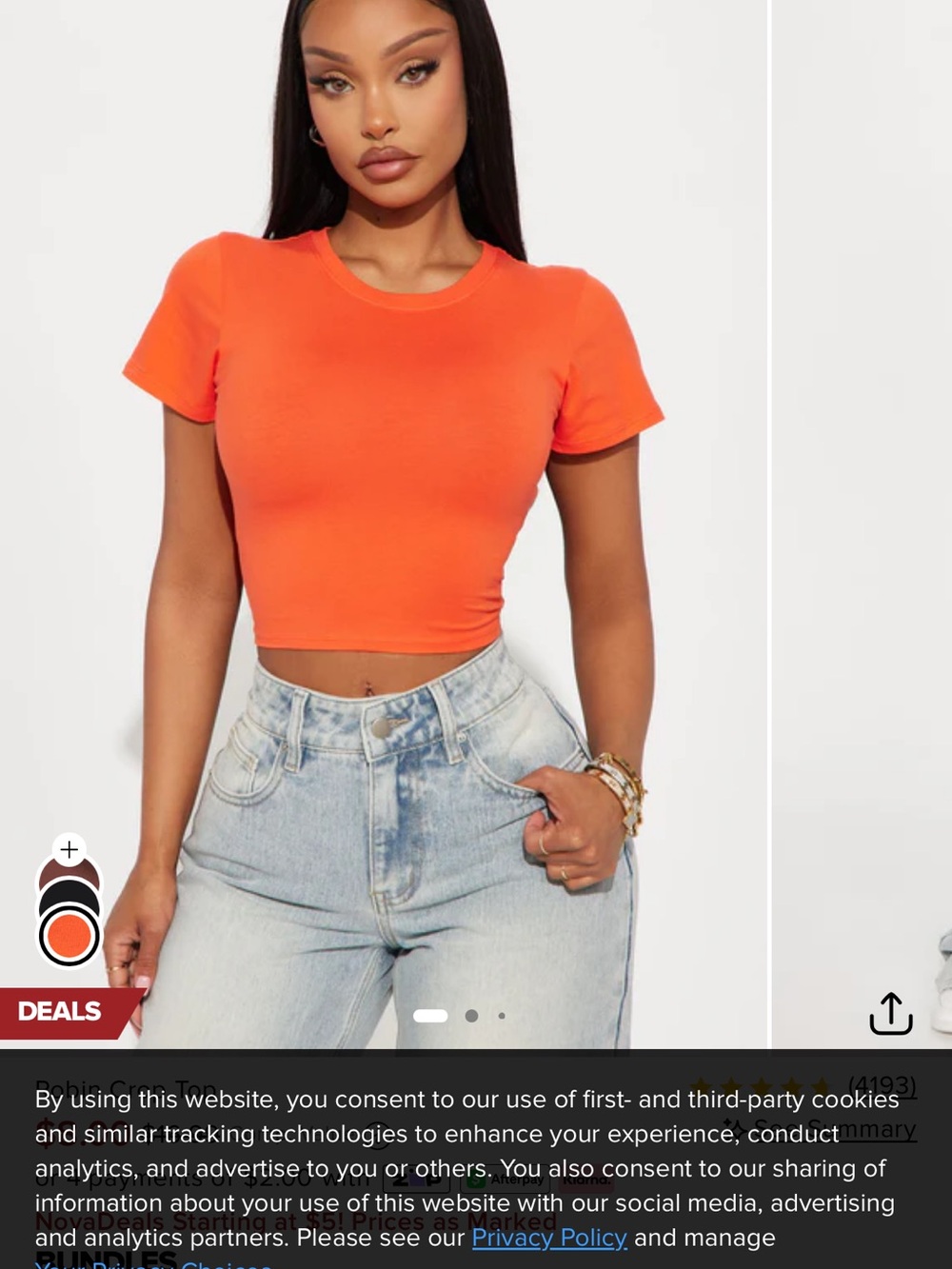 Fashion Nova Orange Short Sleeve Crop Tee
